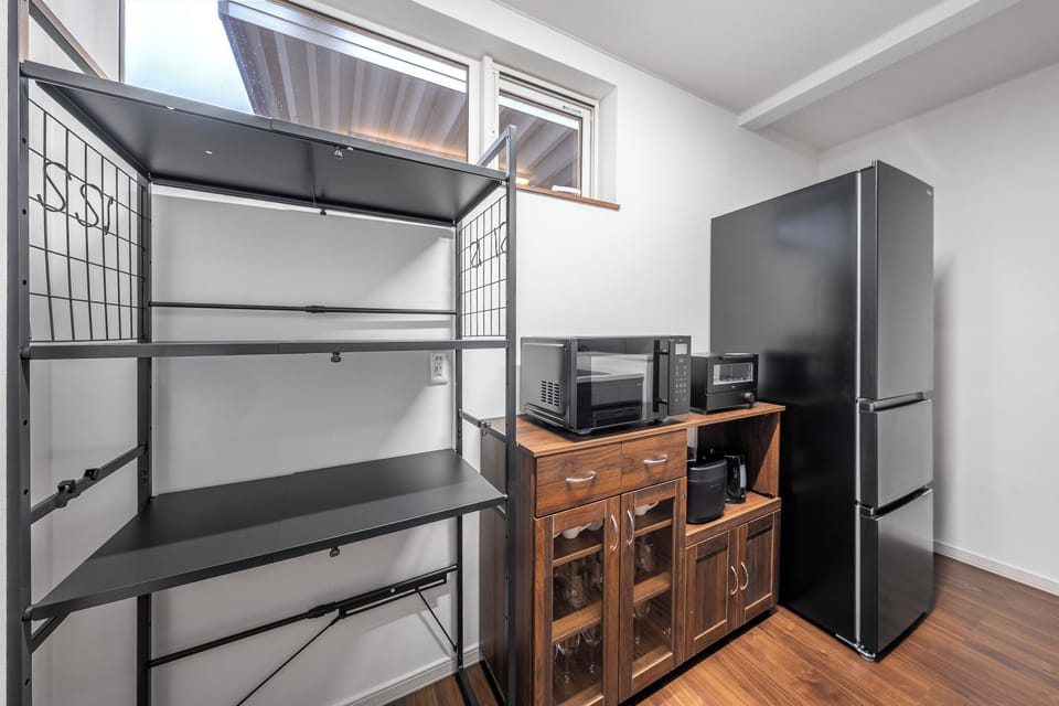 Fridge, microwave, stovetop, rice cooker