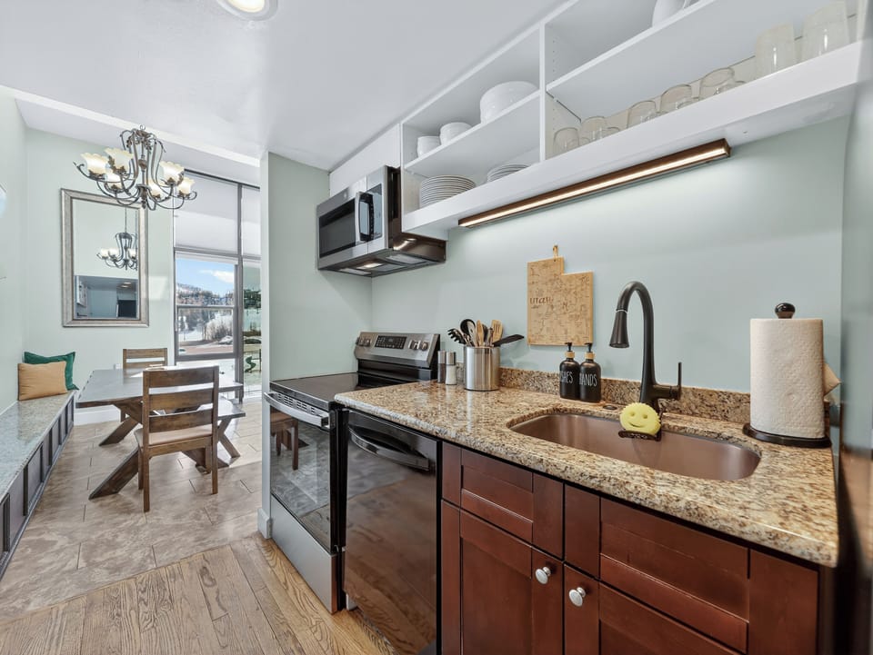 Kitchen leads to dining room