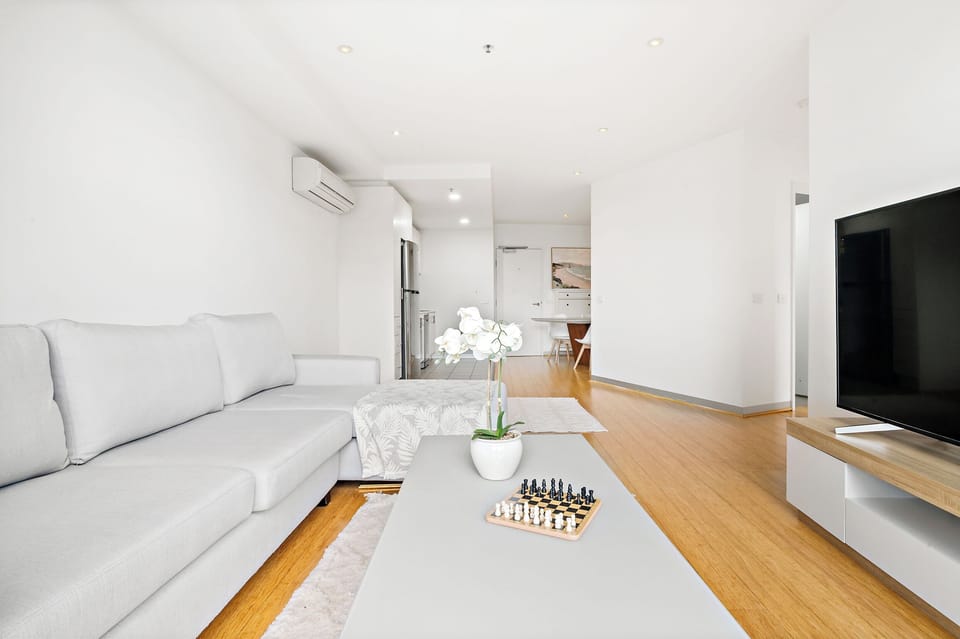 Spacious open-plan living room with modern furnishings