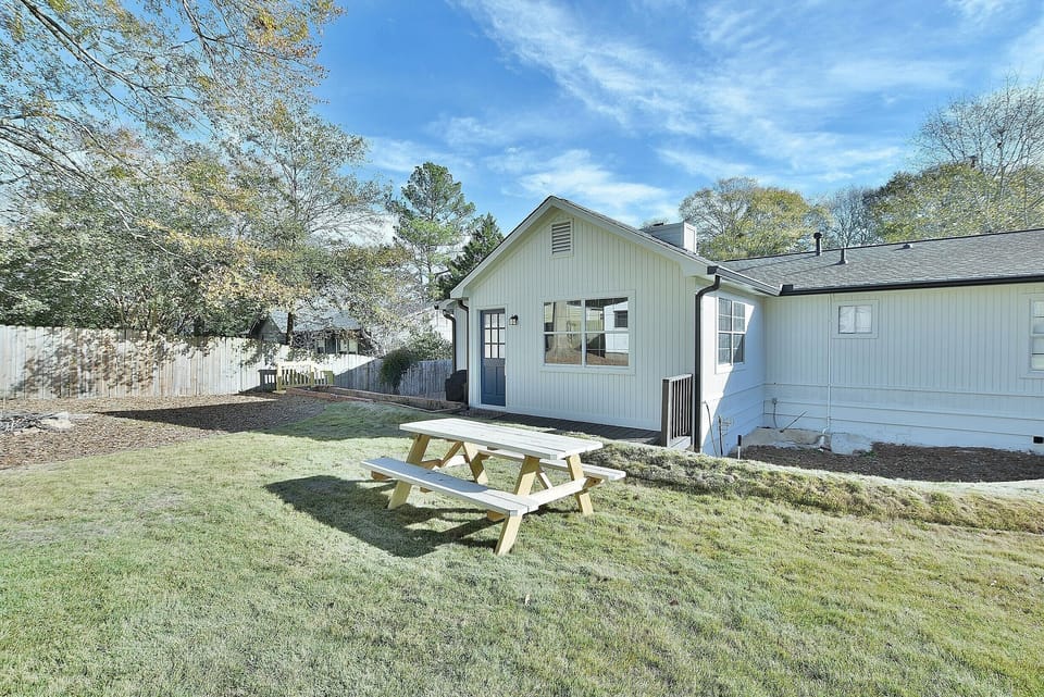 Backyard with picnic table
