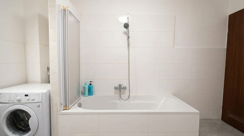 Basic Apartment | Bathroom | Combined shower/tub, free toiletries, hair dryer, towels