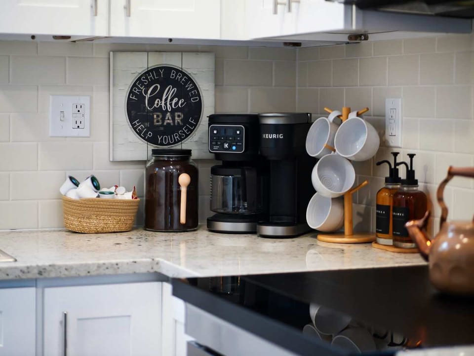 Coffee station setup w/ mugs, brewer & cozy touches for slow mornings or afternoon pick-me-ups ☕🕯️✨Coffee station setup w/ mugs, brewer & cozy touches for slow mornings or afternoon pick-me-ups ☕🕯️✨