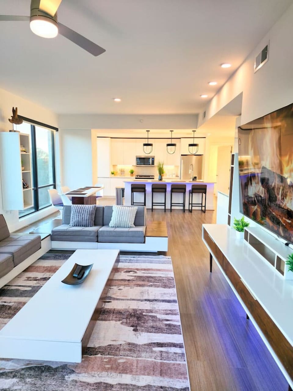 Living room with 85` TV