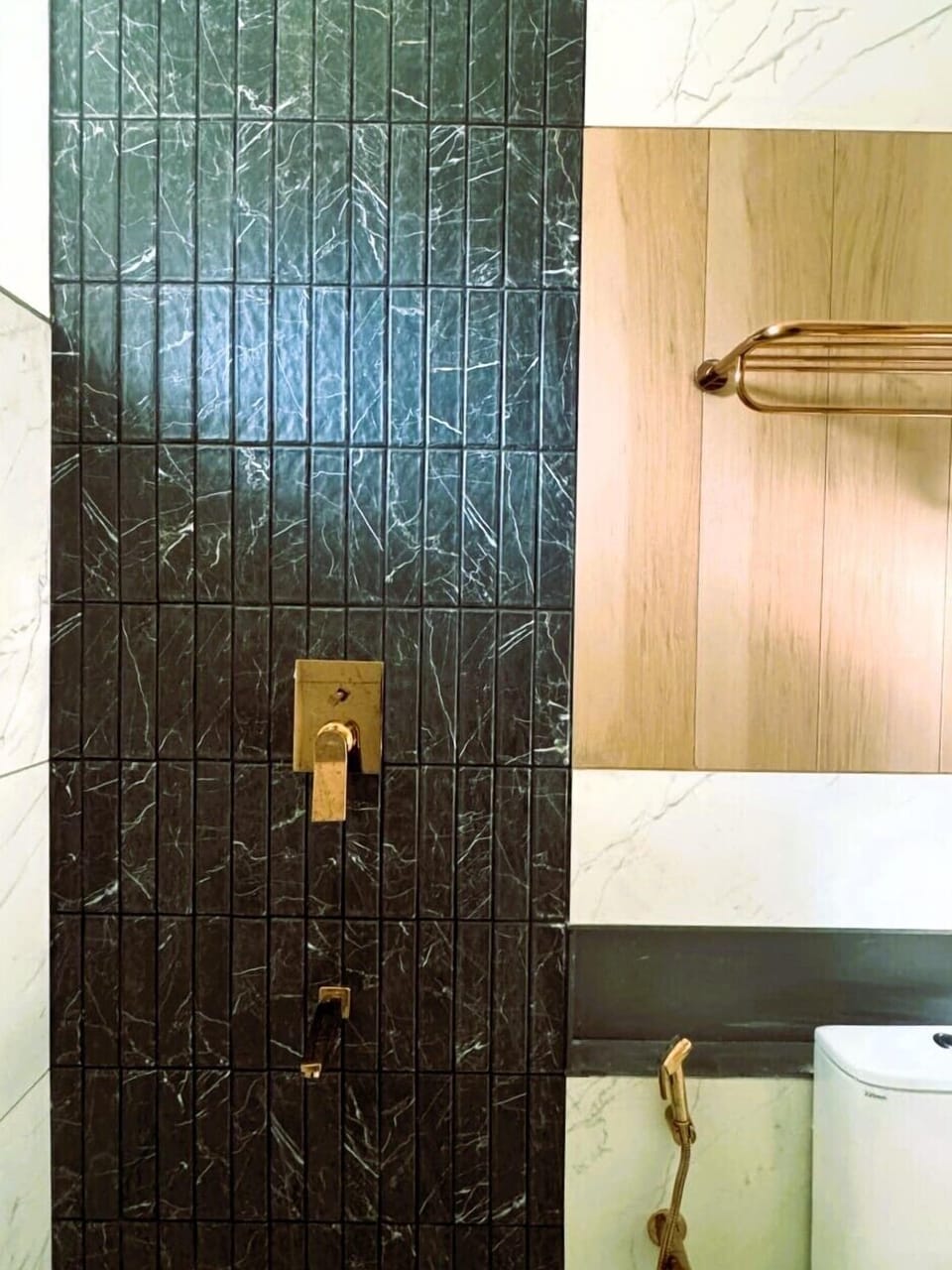 Shower, bidet, towels, soap