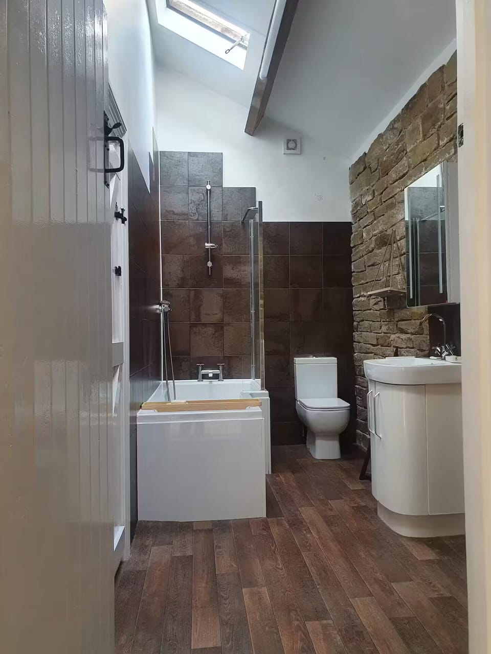 Bath-shower room, toilet and basin