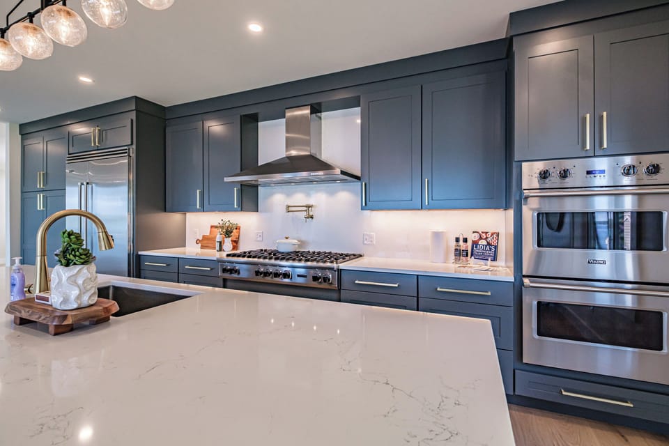 Kitchen and island. 