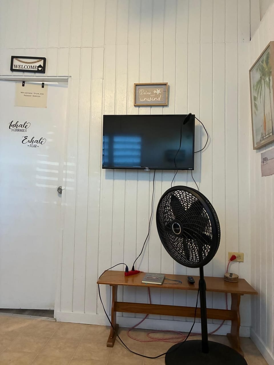 Smart TV in living space across from futon