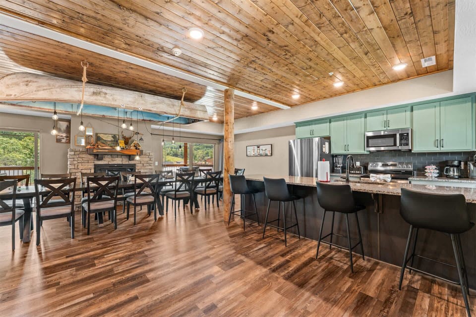 The open kitchen offers ample space & all the comforts of home​