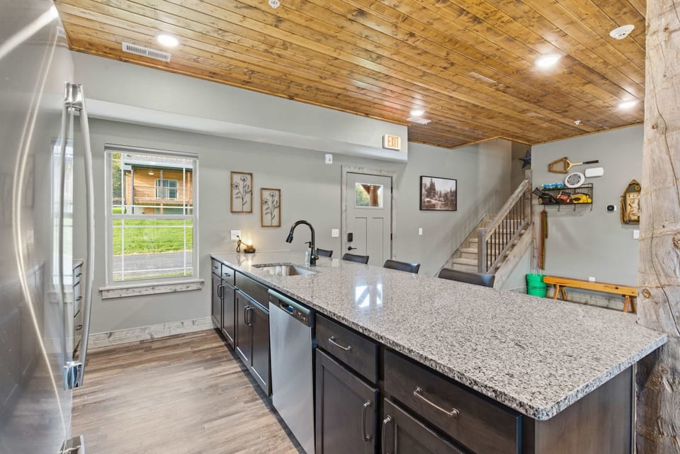 The open kitchen offers ample space & all the comforts of home​