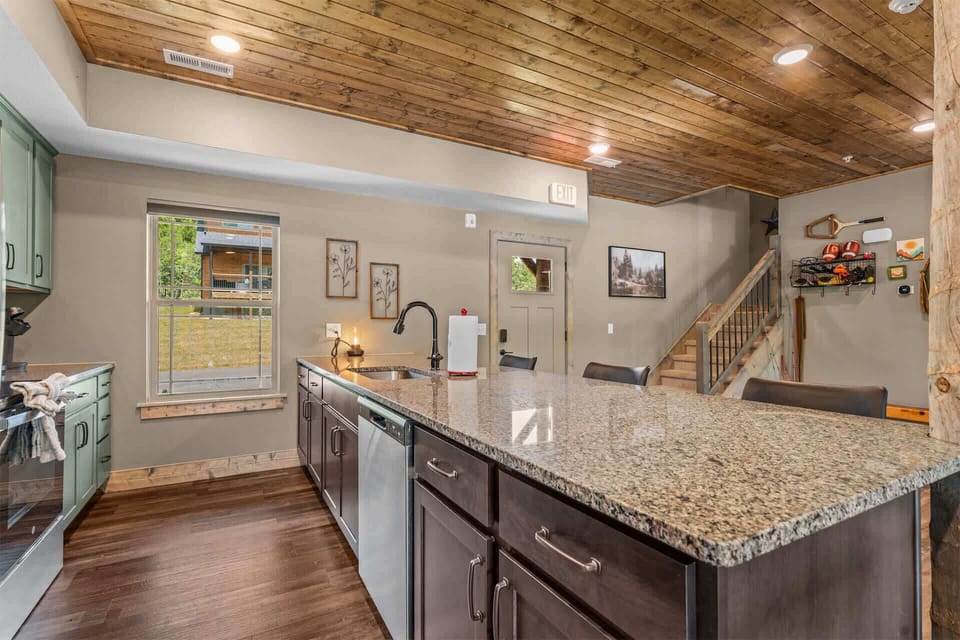 The open kitchen offers ample space & all the comforts of home​