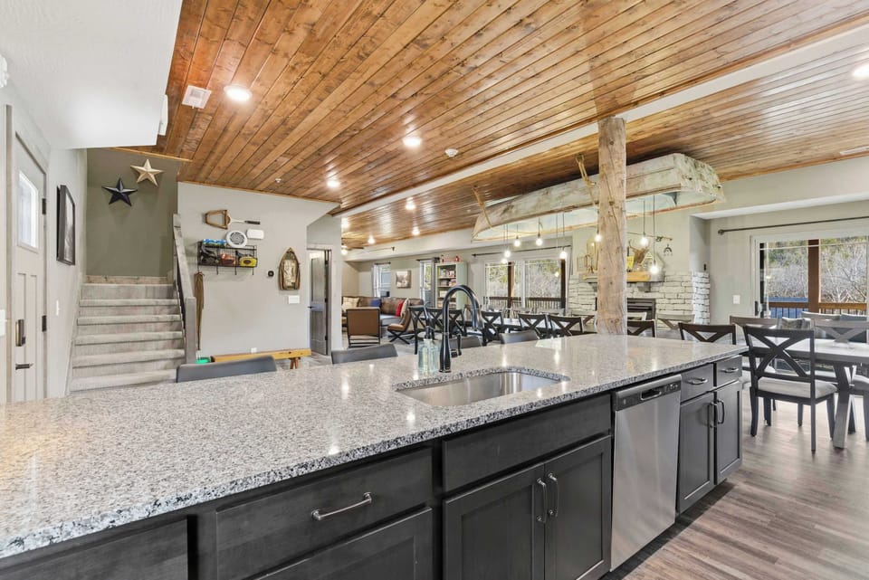 The open kitchen offers ample space & all the comforts of home​