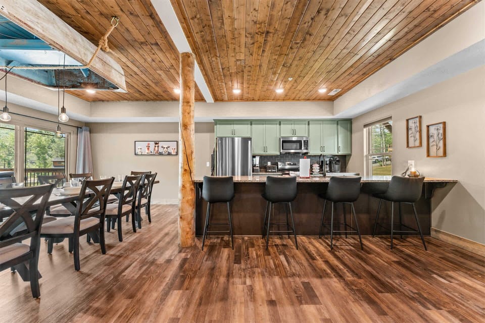 The open kitchen offers ample space & all the comforts of home​
