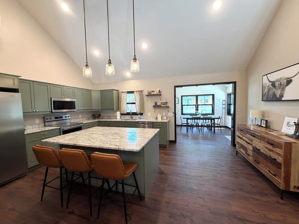 Kitchen into dining area.