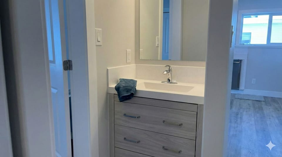 Freshly renovated modern bathroom vanity.
