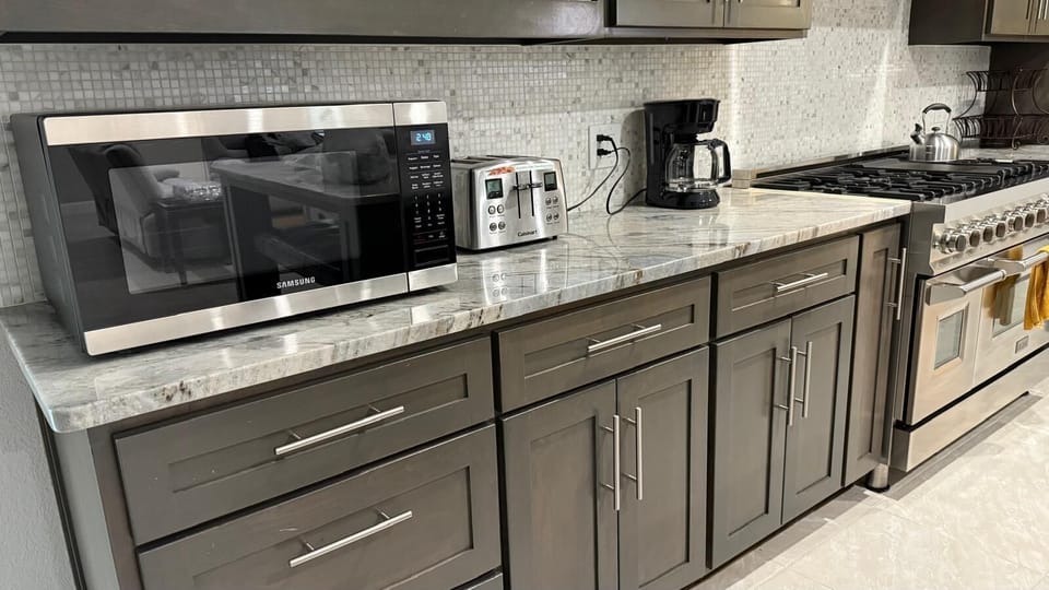 Microwave, Toaster, Kettle, and Coffee Maker