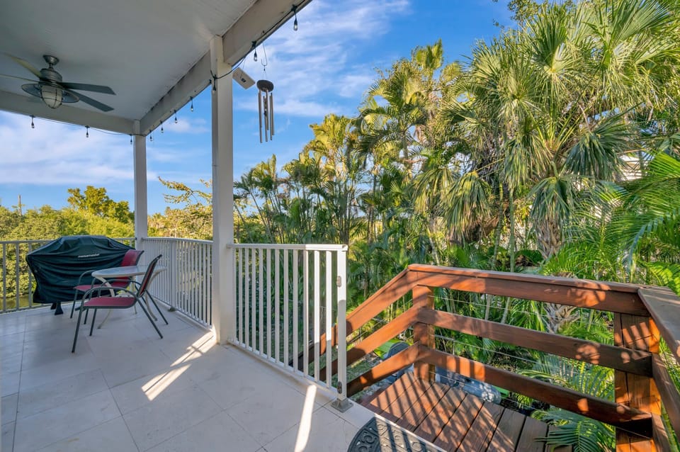 Private balcony overlooking tropical landscaping