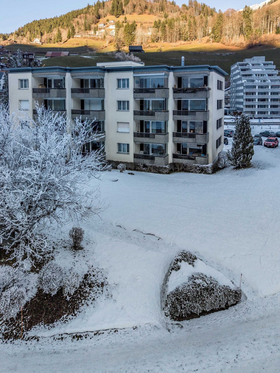 Exterior view of the building in winter