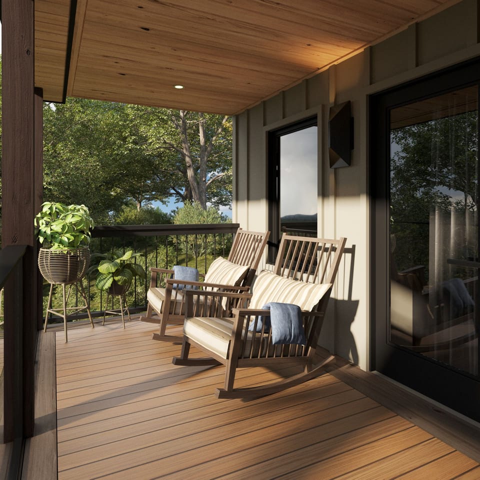 Cozy rocking chairs and quiet views—pure relaxation awaits.