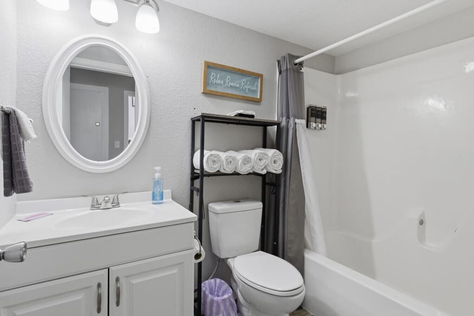 Ensuite Bathroom 2 | Tub Shower Combo | Vanity & Towel Storage