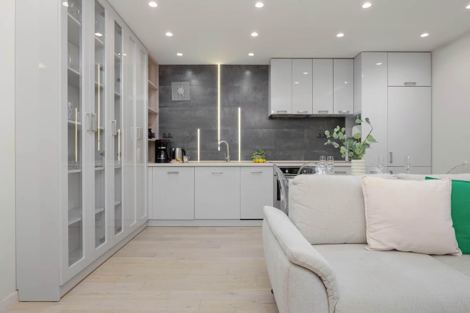 The kitchenette's practical layout maximizes space and functionality.