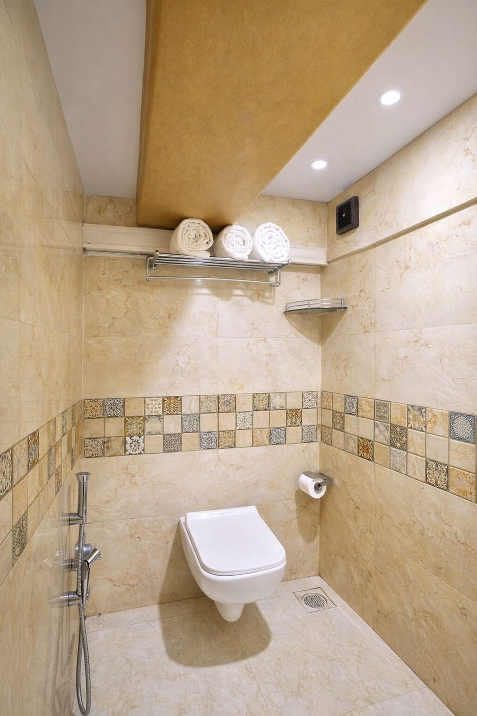 Shower, free toiletries, towels, soap