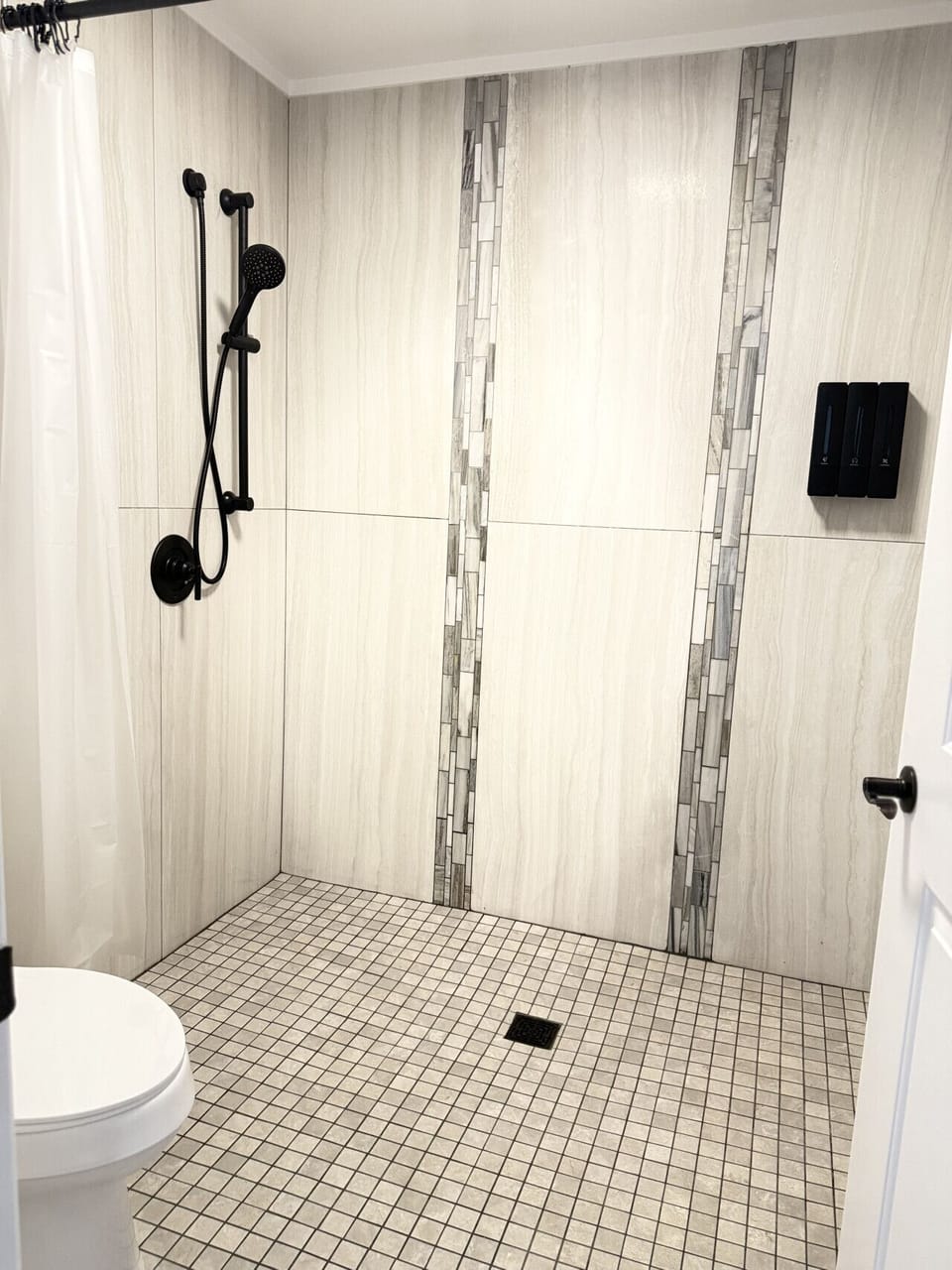 Spacious open walk-in shower