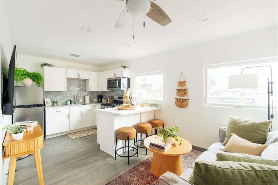 The home features chic, boho style with a modern design
