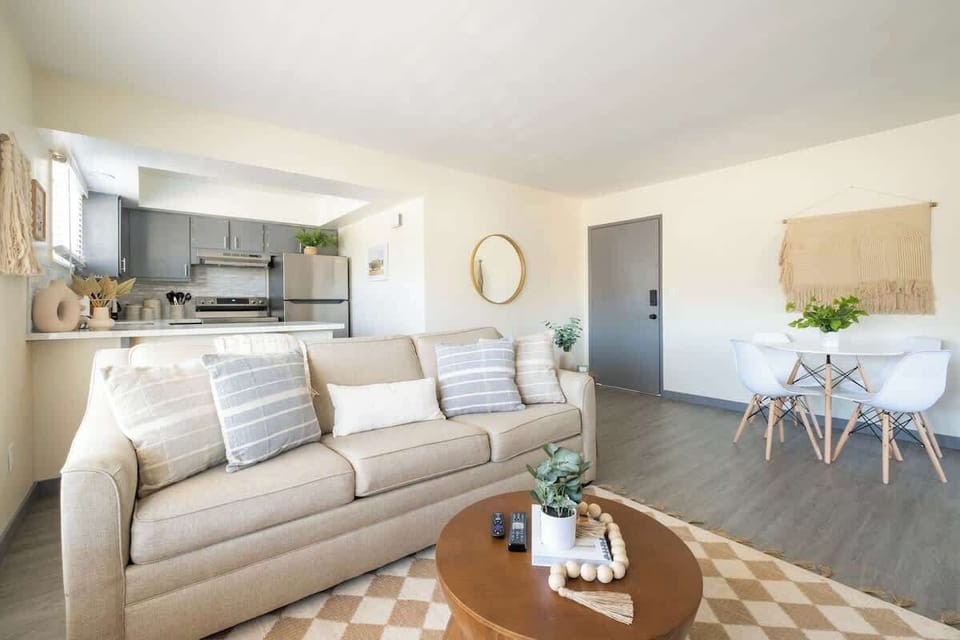 The living area doubles as a second living space with a comfortable sofa bed