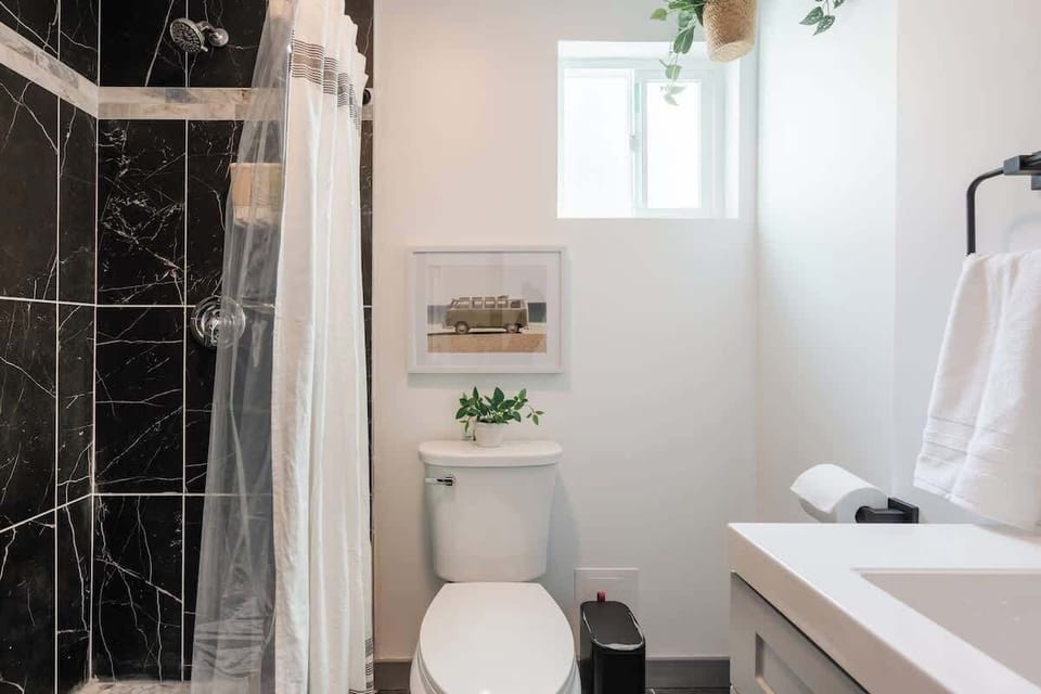 Refresh and rejuvenate in the elegantly appointed bathroom.
