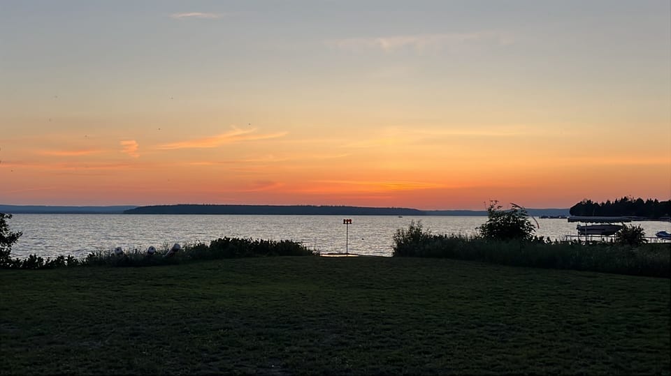Sunset view from shared lakefront lot.