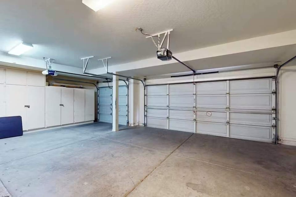 Spacious garage with room for all your gear