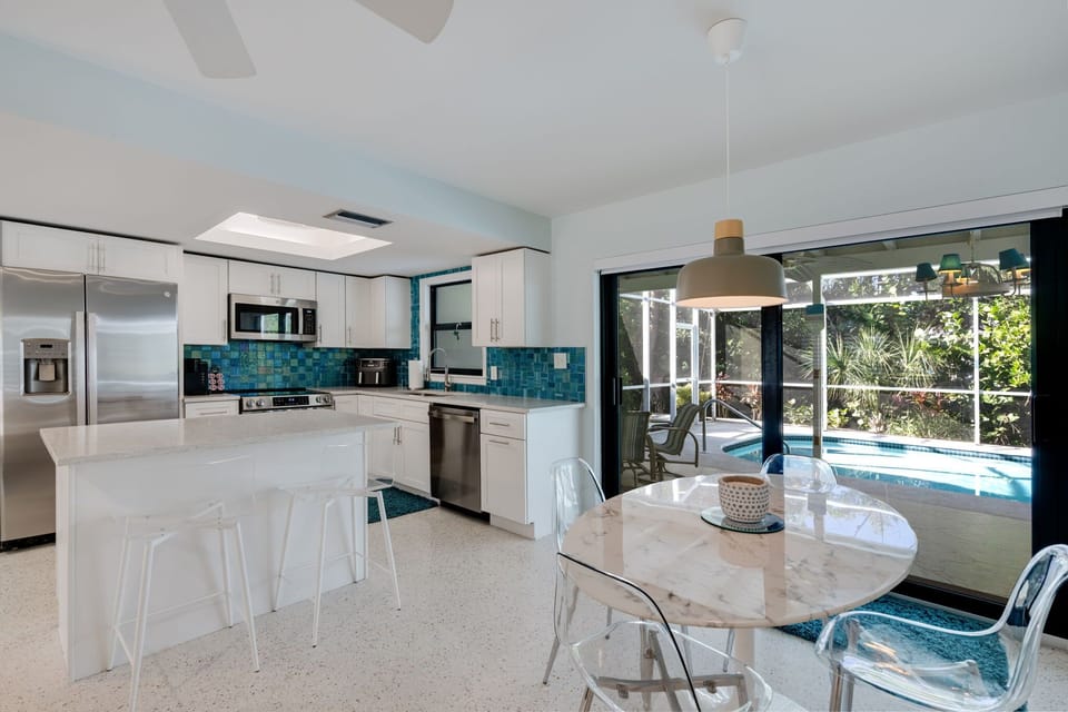 Fully equipped and remodeled kitchen over looking the dining and living room
