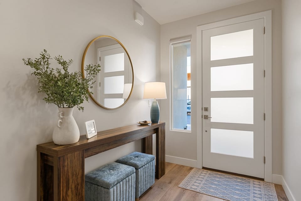 Entry table has WiFi info, home key, garage remote and activity access fob.