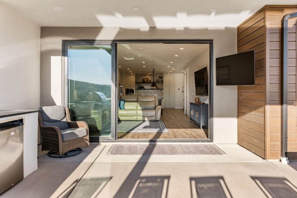 Looking into the house from the back yard patio.