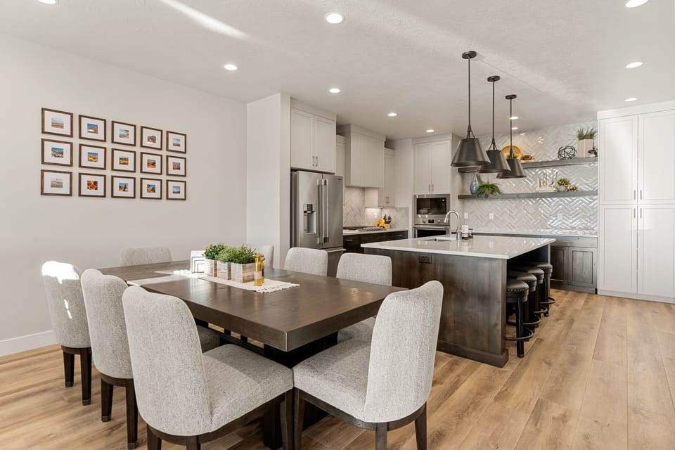 Seating at a dining table, bar and banquette means everyone has a place to eat.