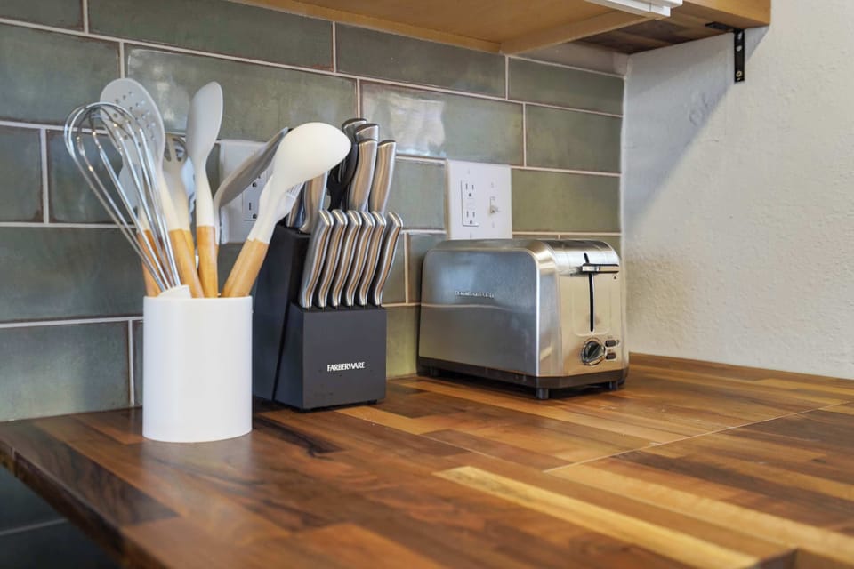 Well-organized cooking tools and countertop appliances that make simple meals easy and convenient.