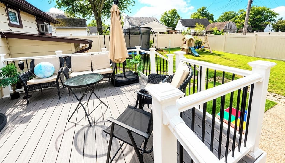 Spacious, private family-friendly serene backyard with a play section for kids.