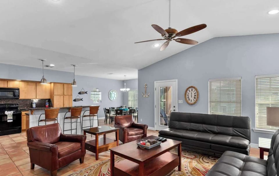 Sink into comfortable seating after a day in the sun