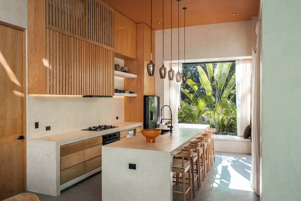 Kitchen with bar seating for 6