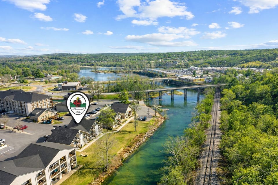 Aerial View of Roark Creek Resort- Boat Launch, Courtesy Fishing Dock, Walkable to the Branson Landing and Historic Downtown Branson!