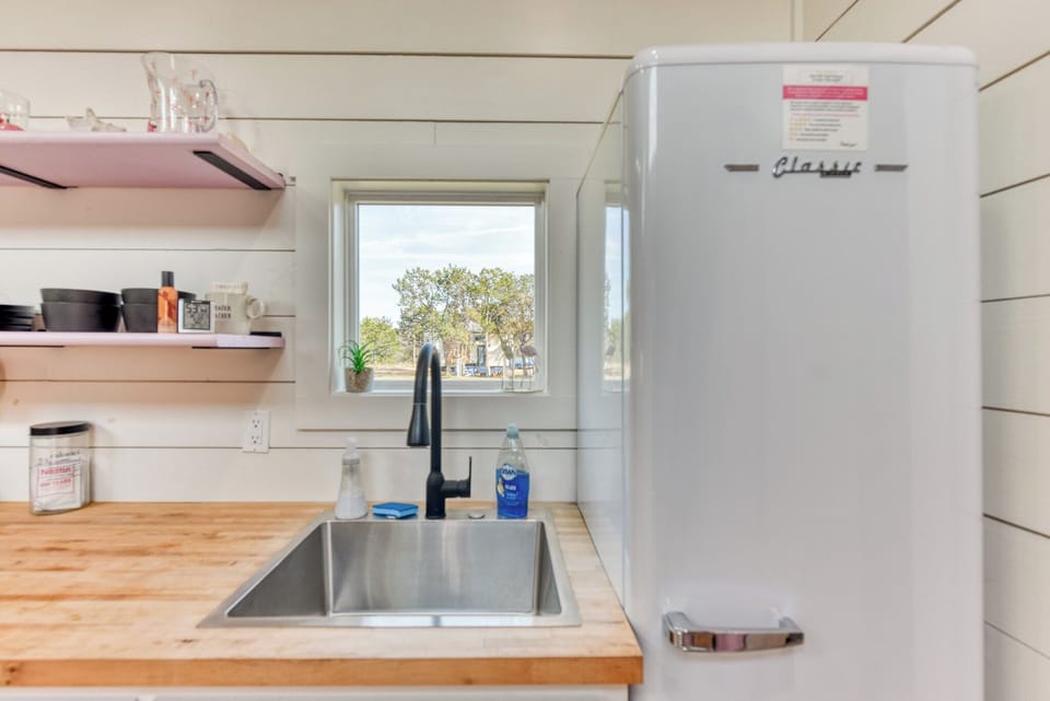 There is a mini fridge