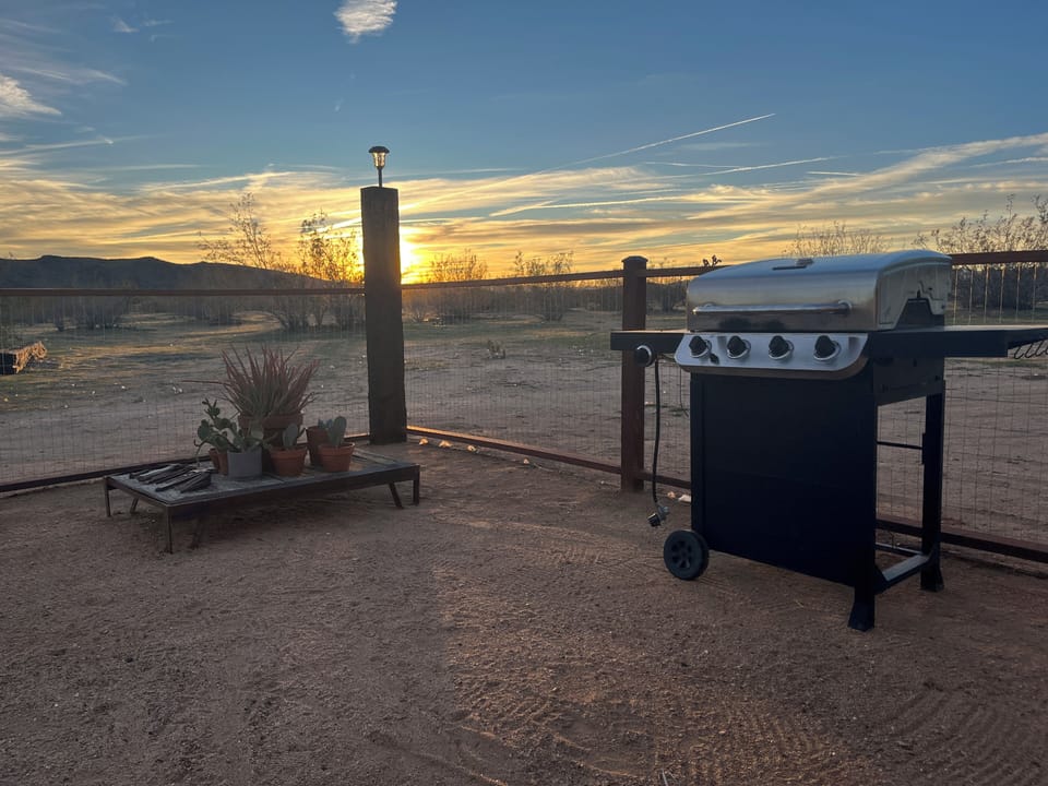 Fenced area for one dog + BBQ