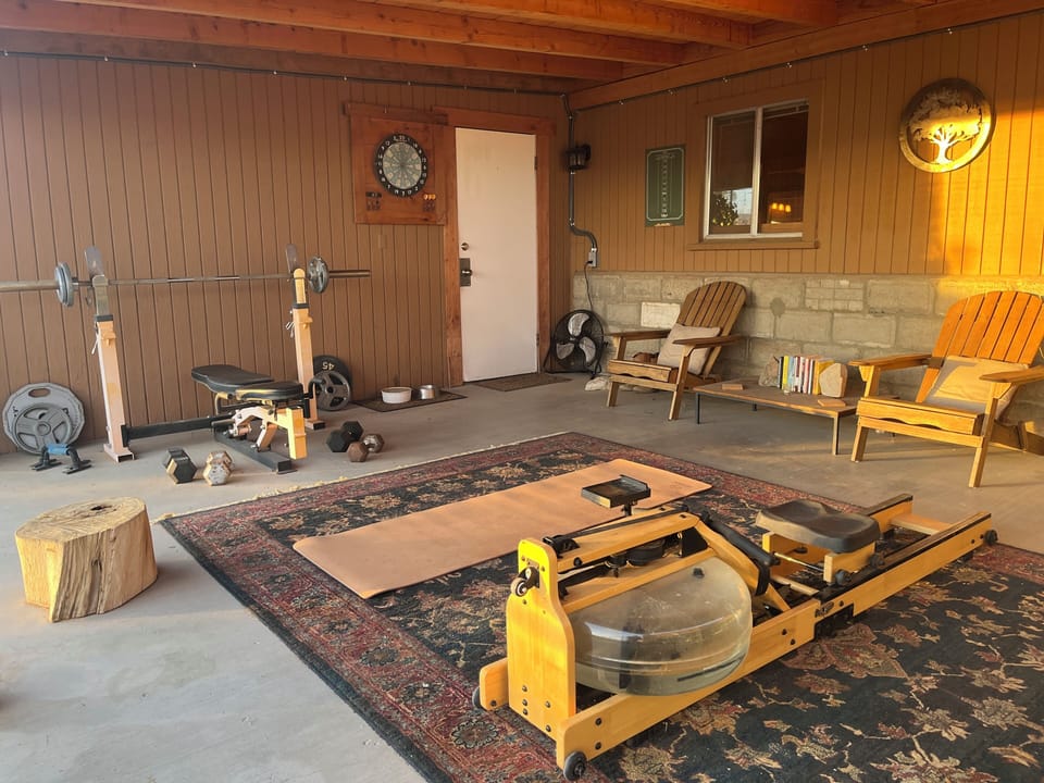 Covered Patio with Workout Equipment 