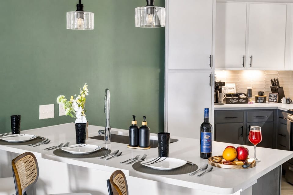 Modern kitchen island dining with stylish finishes and inviting touches