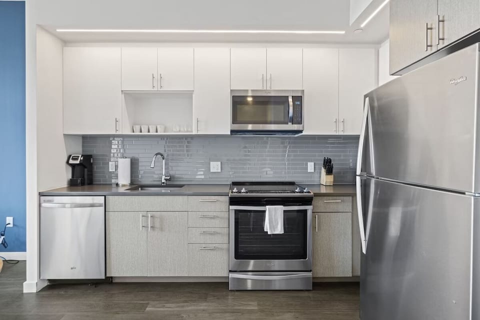 Cook with ease using stainless appliances and generous counter space.