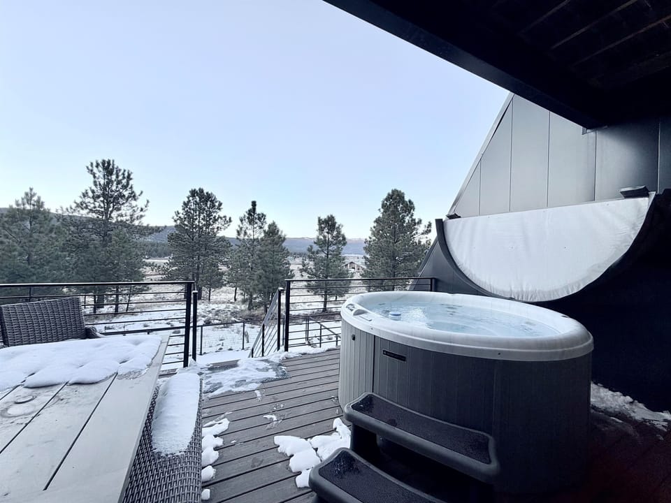 1) Private hot tub on deck with mountain and forest views