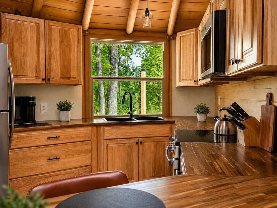 Fully equipped kitchen with everything needed for cooking and dining