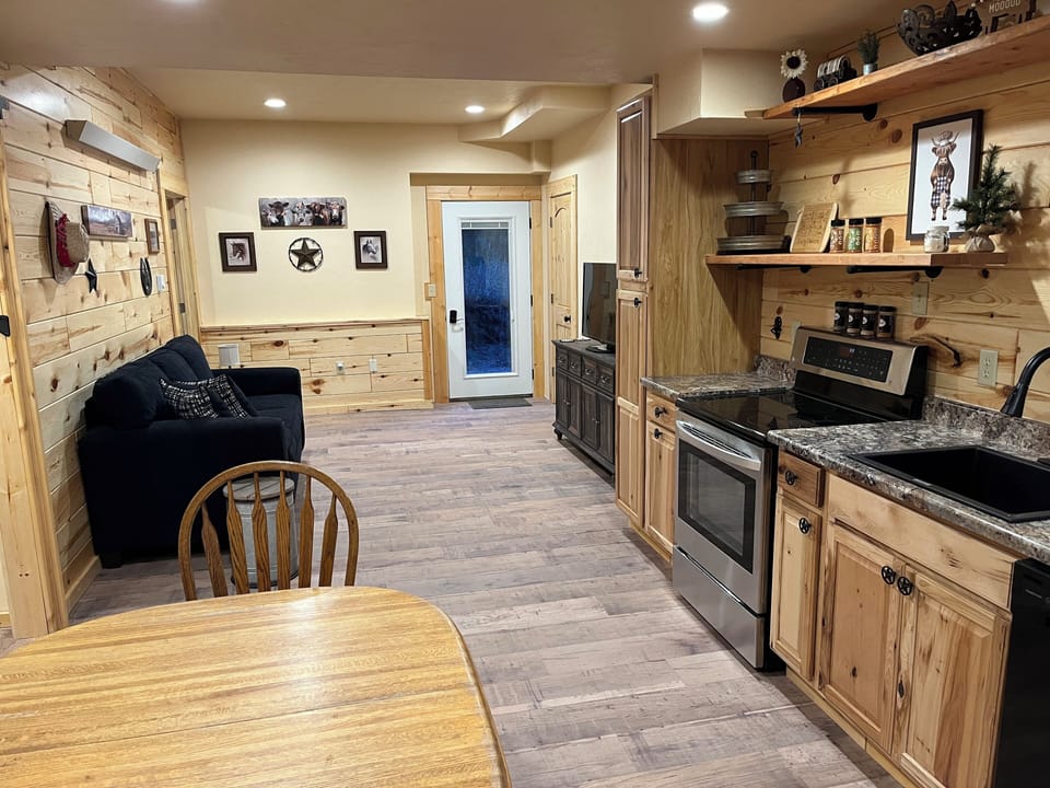 Living room, dining room, and kitchen