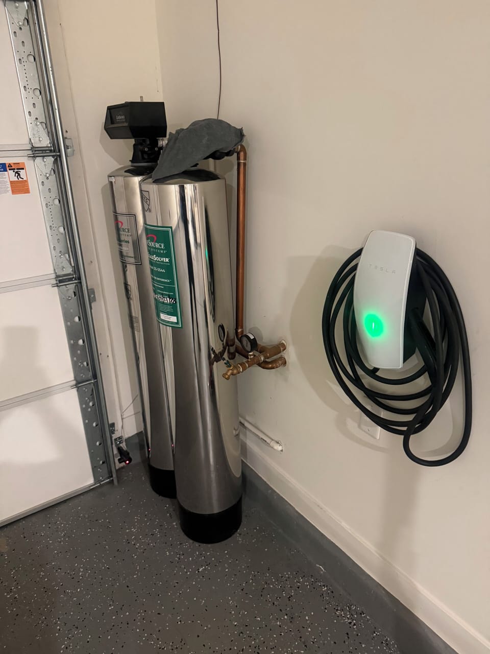 Water softener and tesla charger
