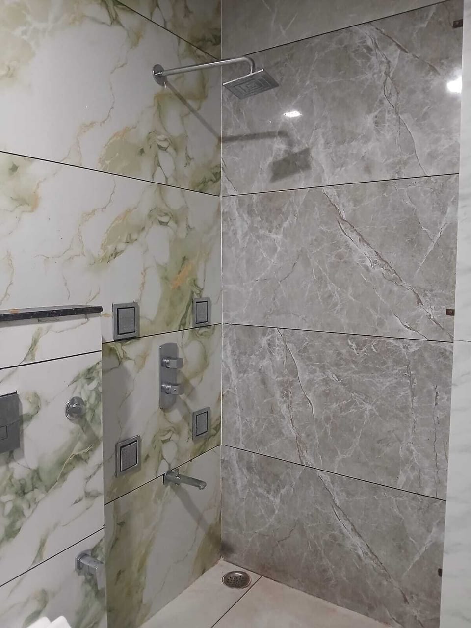 Shower, designer toiletries, towels, soap